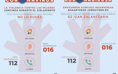La violencia contra las mujeres continúa en el aislamiento/Emakumeen aurkako indarkeriak bakartzean jarraitzen du