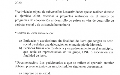 Convocatoria de subvenciones para proyectos de cooperación al desarrollo 2020.