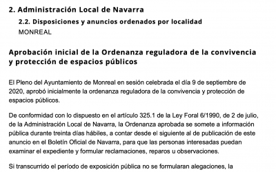 Aprobación inicial de la Ordenanza reguladora de la convivencia y protección de espacios públicos